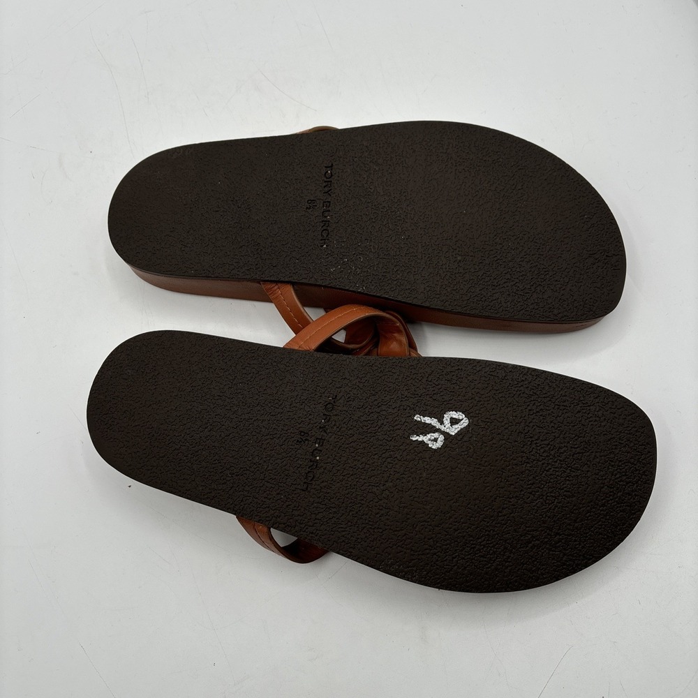 Tory Burch Miller Cloud Sandals Women's 8.5 Aged Camello Tan Leather Thong - Picture 10 of 11